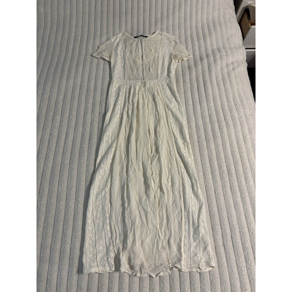 Zara Trafaluc Short Sleeve Split Open Button Front Midi Dress Women Small White